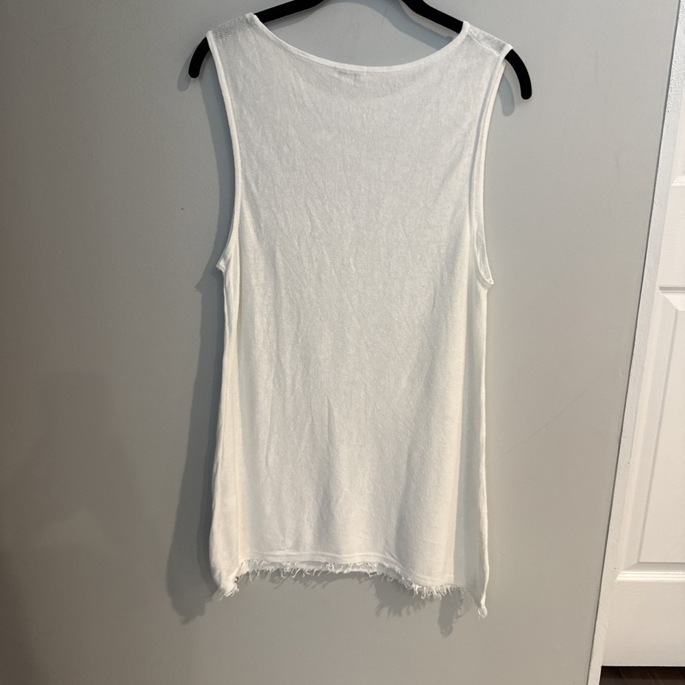 J.Jill White Linen Blend Tank Top Womens Size Medium Raw Hem Sleeveless Casual - Picture 11 of 12